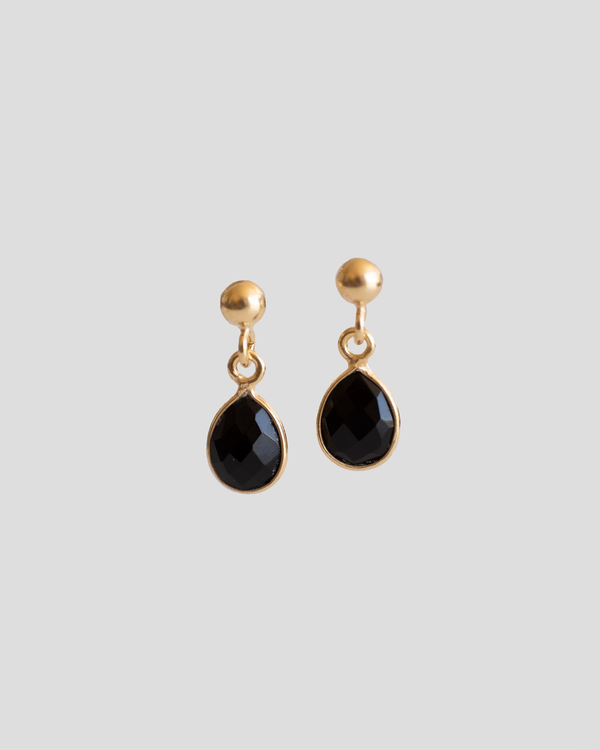 gold vermeil drop stud earrings with gold plated ball and black quartz 