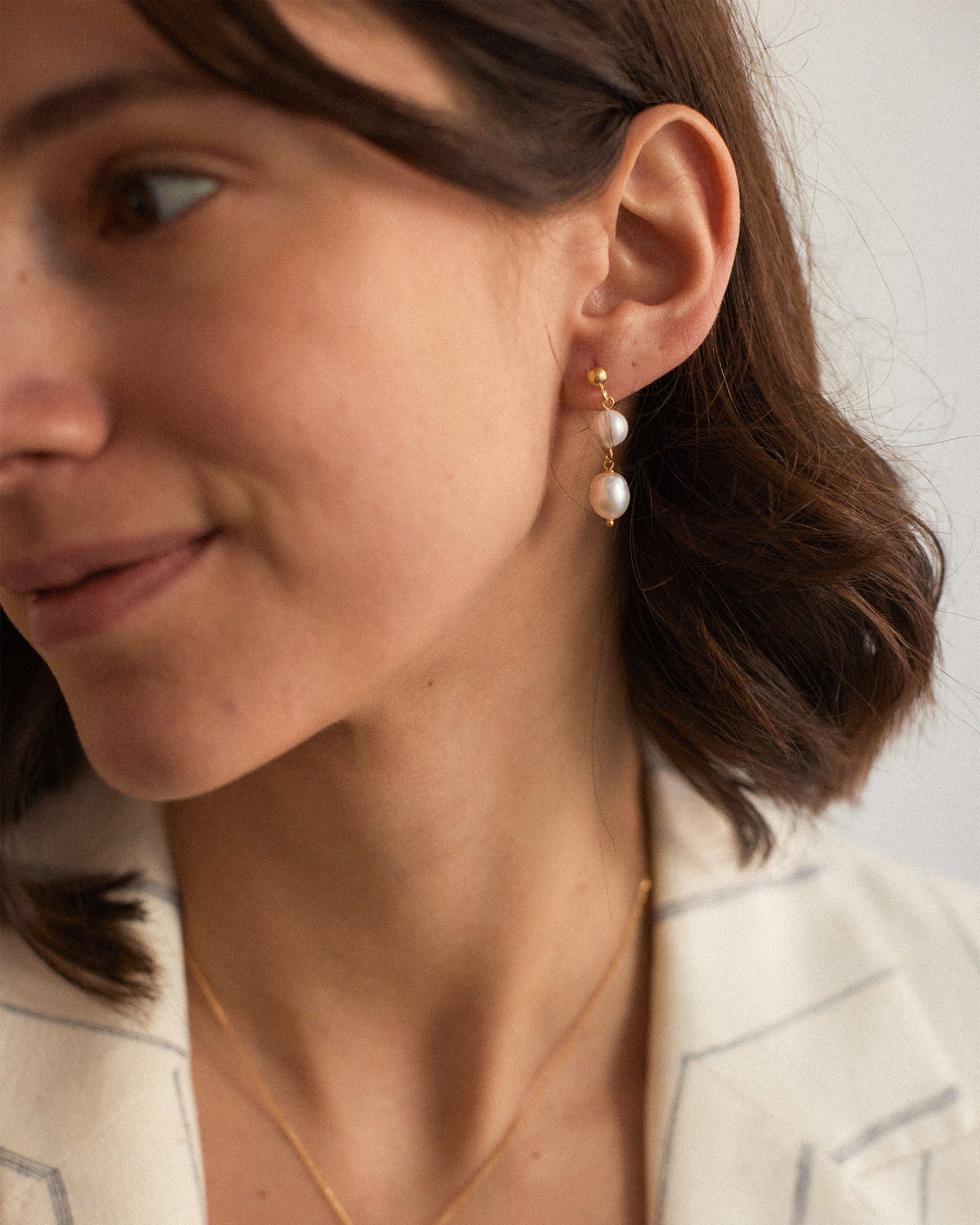 Double Pearl Drop Earrings