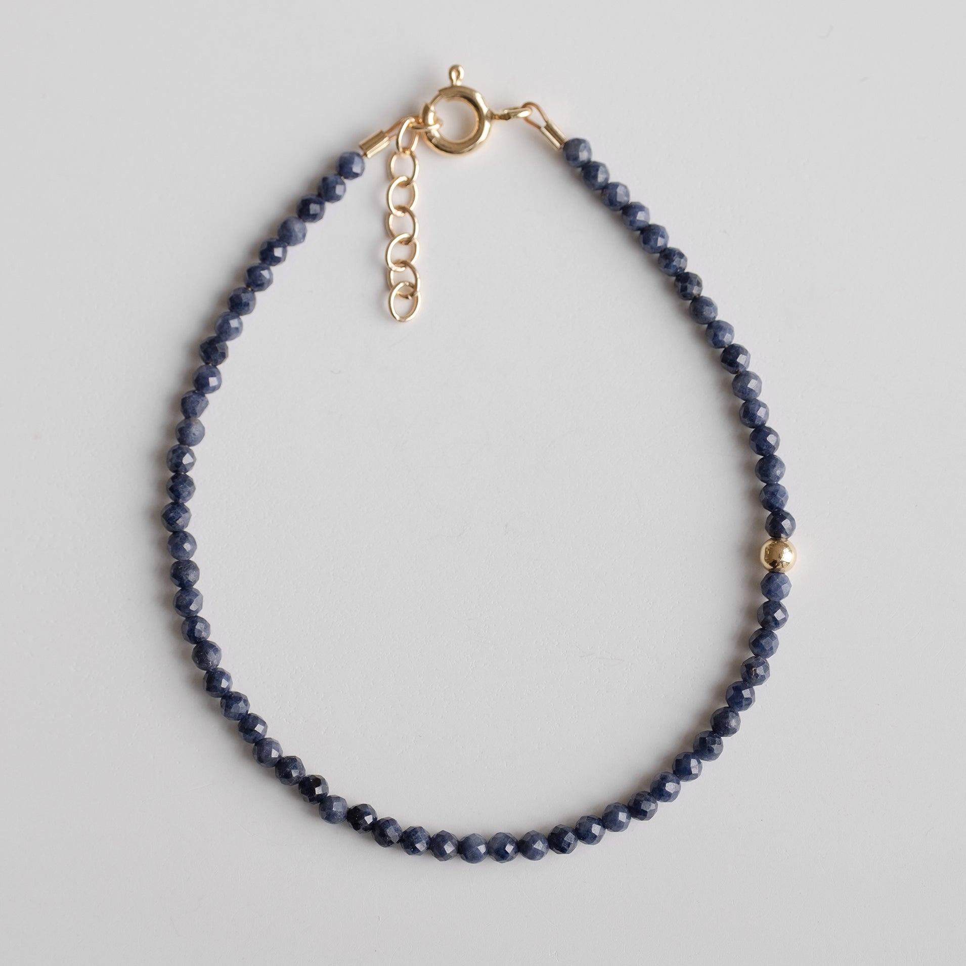 sapphire beaded bracelet, bracelet with blue stones, gold plated bracelet with sapphire beads
