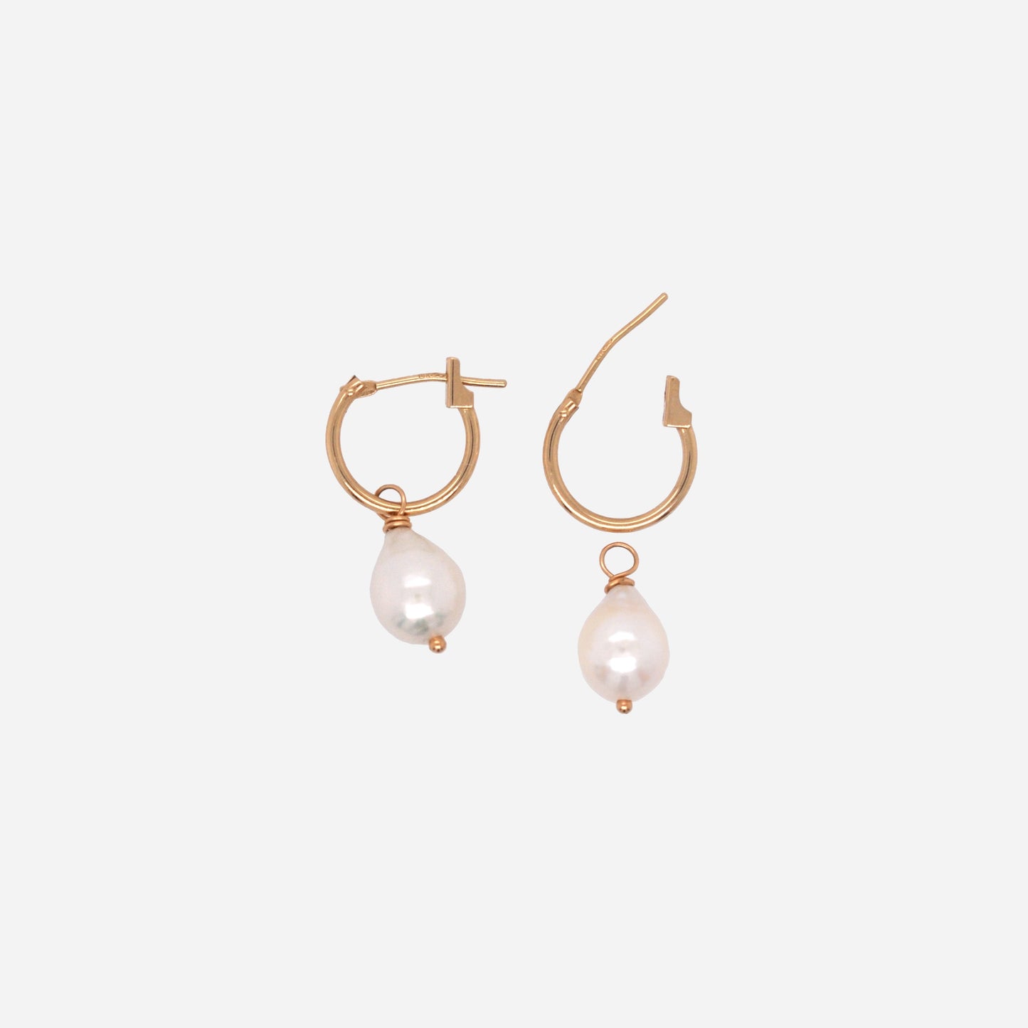 Solid Gold Pearl Hoops
