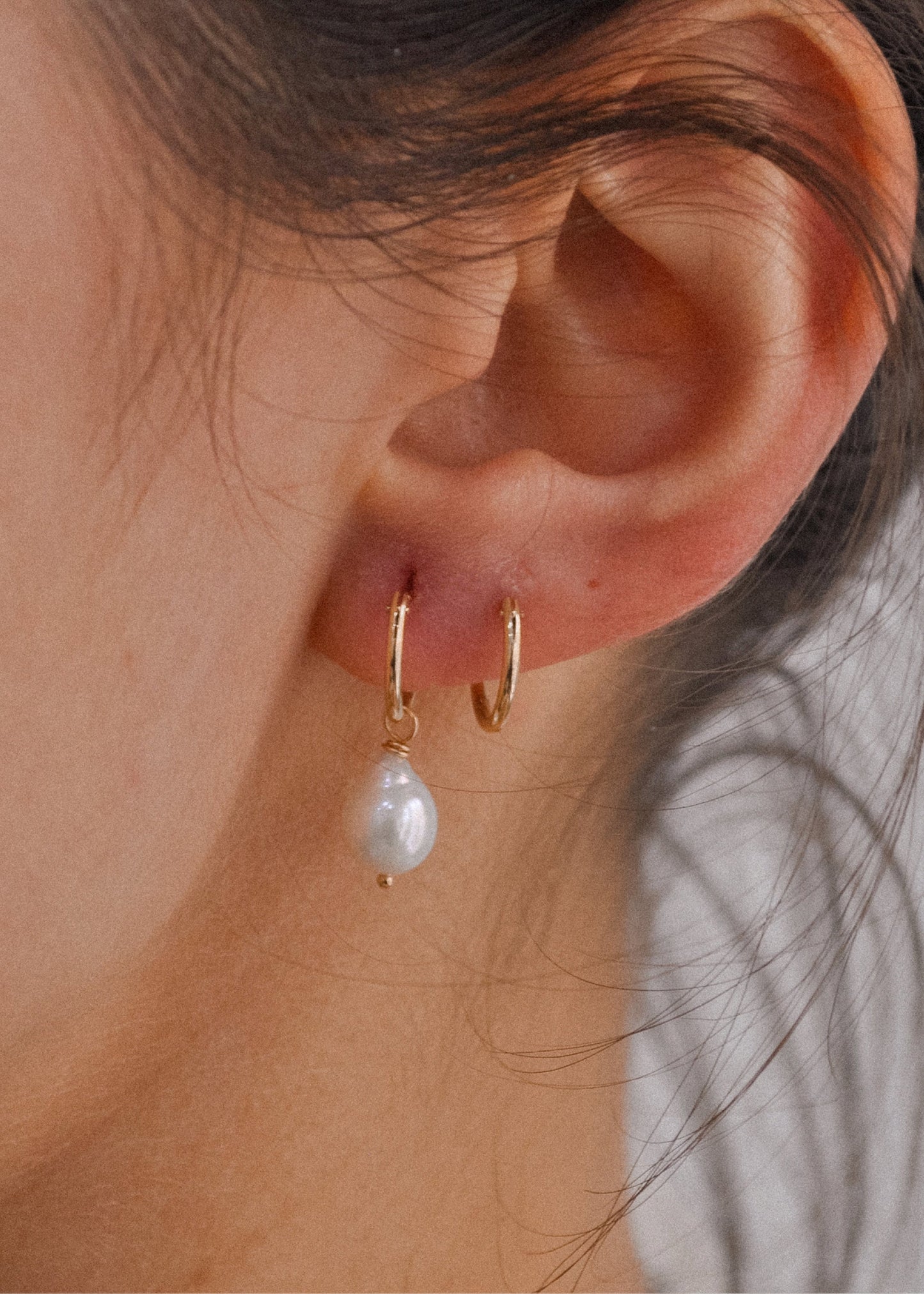 Solid Gold Pearl Hoops