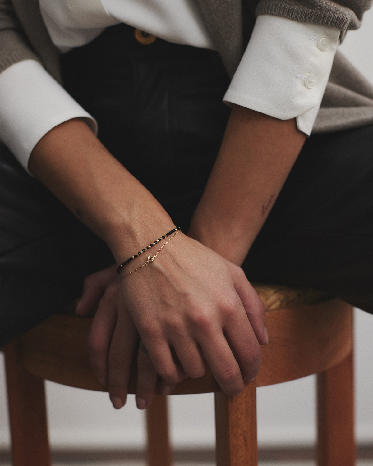 14K Solid Gold Black Spinel Bracelet