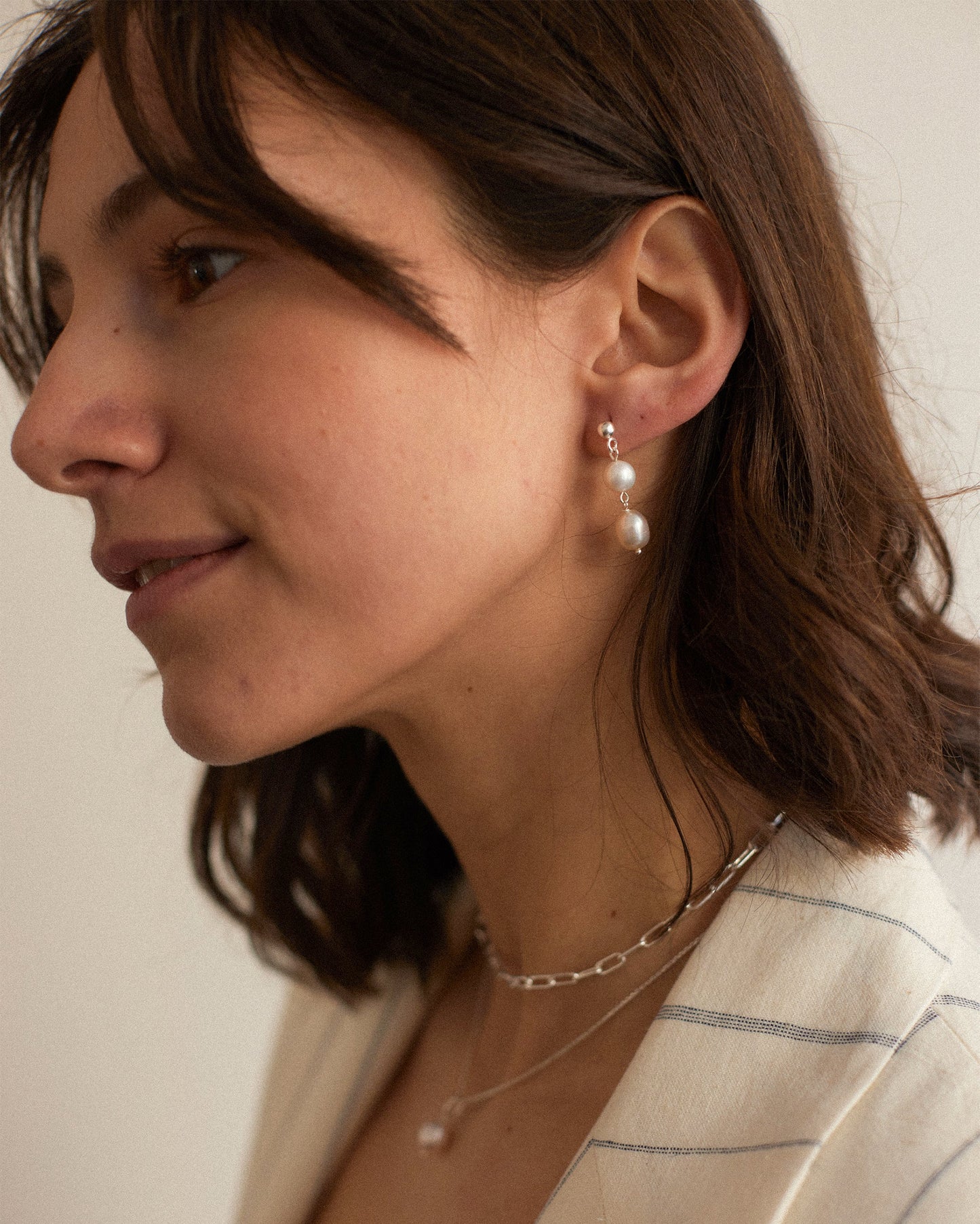 Double Pearl Drop Earrings